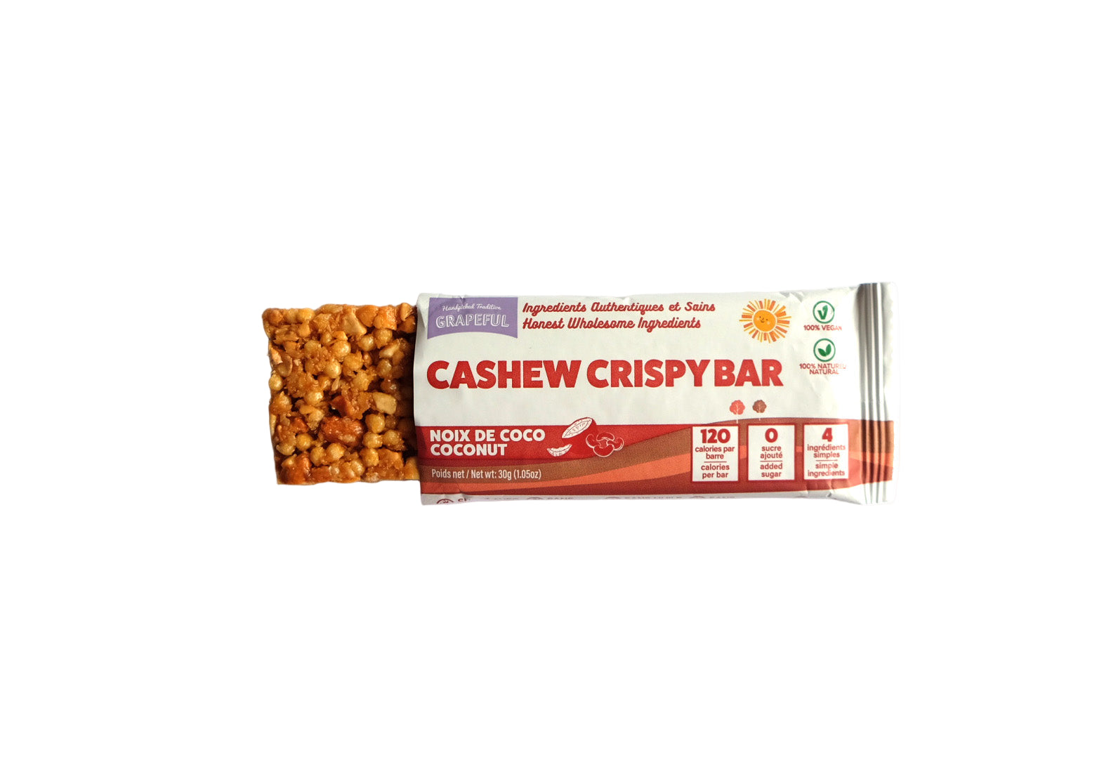 Cashew Crispy Bar with coconut flavor on a white background