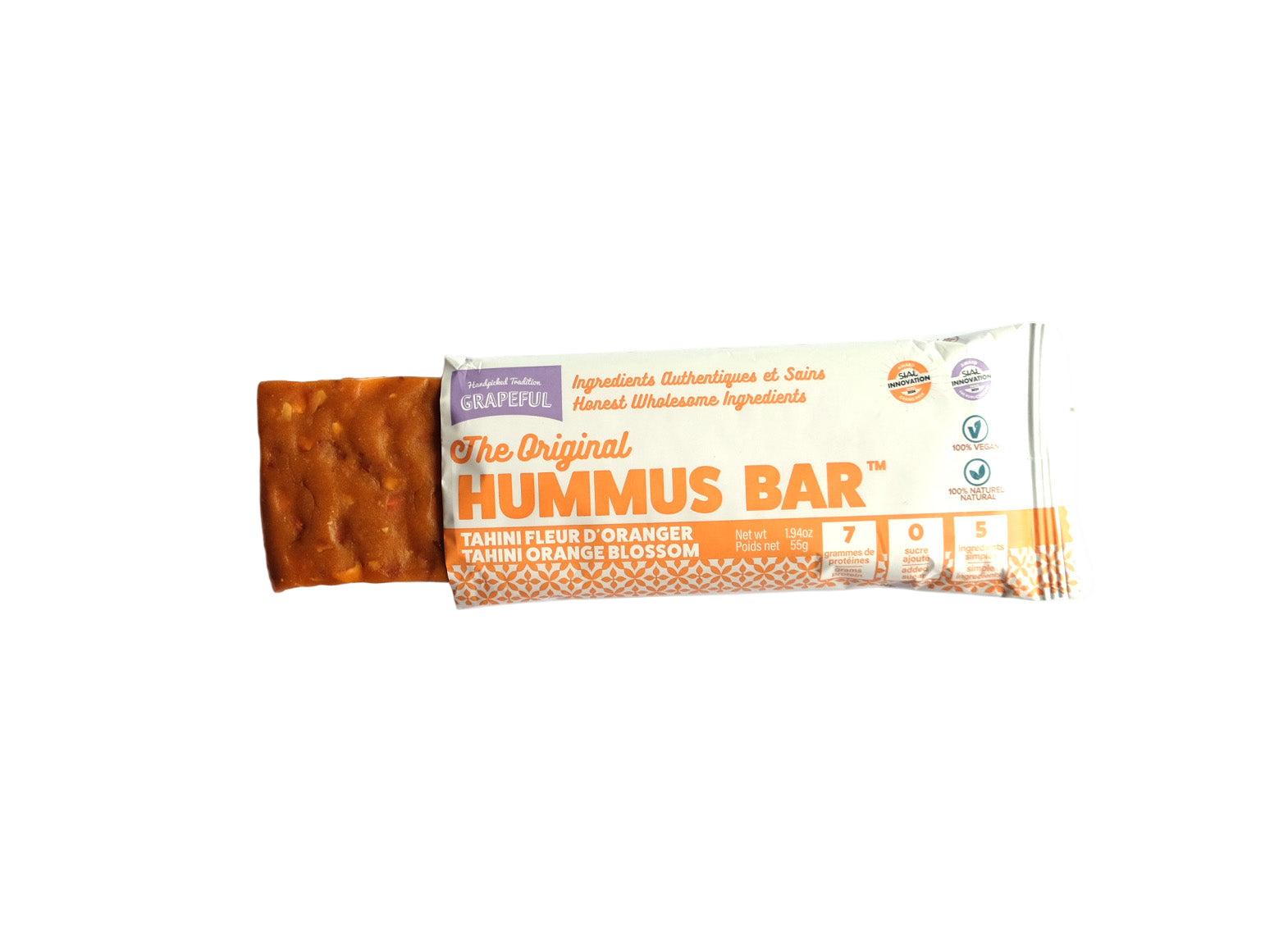 Hummus bar with packaging on a white background